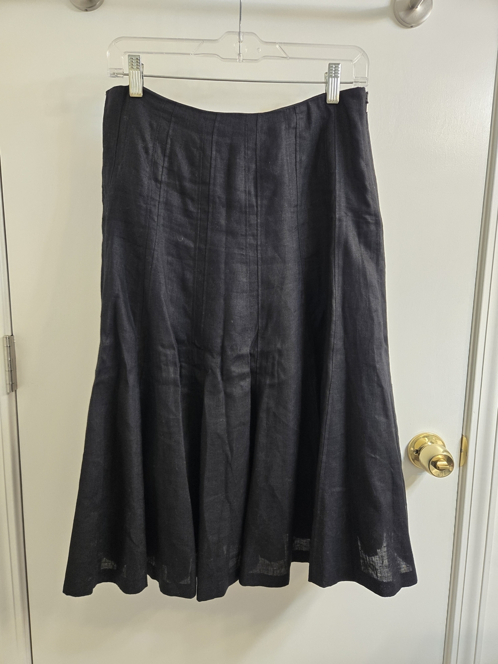Ralph Lauren 100% Linen Midi Skirt 6P Petite Black Fully Lined Opaque